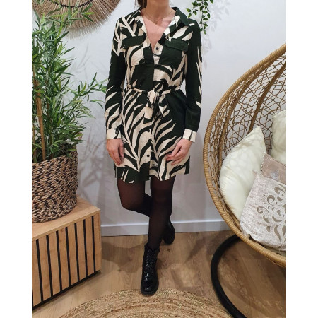 Robe chemise femme kaki et beige June