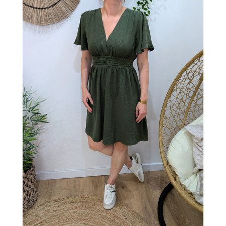 Robe femme kaki unie manches volantes Janelle