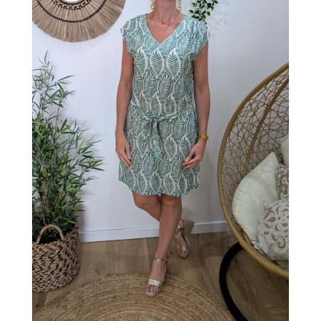 Robe femme droite verte et écrue
