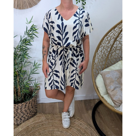 Robe femme droite écrue et bleu marine Ismérie