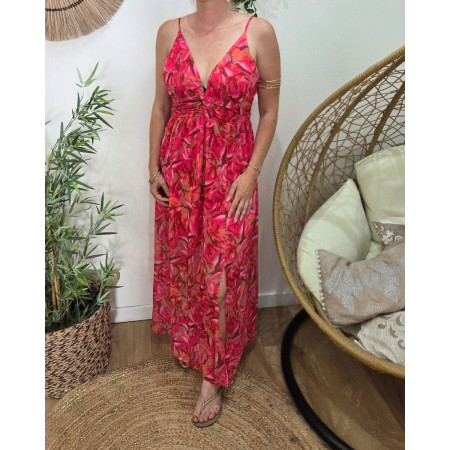 Robe longue femme à bretelles fuchsia orange kaki Zéphina