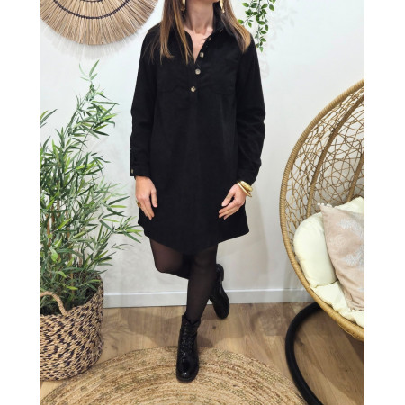 Robe chemise noire velours côtelé femme Aelys