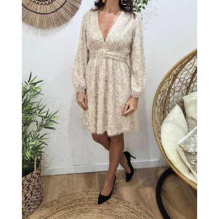 Robe femme beige à sequins dorés Ivy