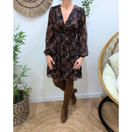 Robe femme  noire motifs terracotta et dorures Natalia