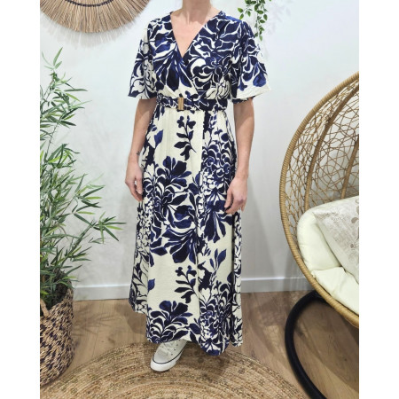 Robe longue femme marine et écrue Willa