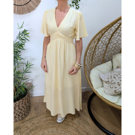 Robe longue femme jaune pâle unie Honoria