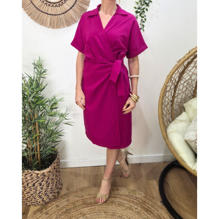 Robe portefeuille nouée fuchsia