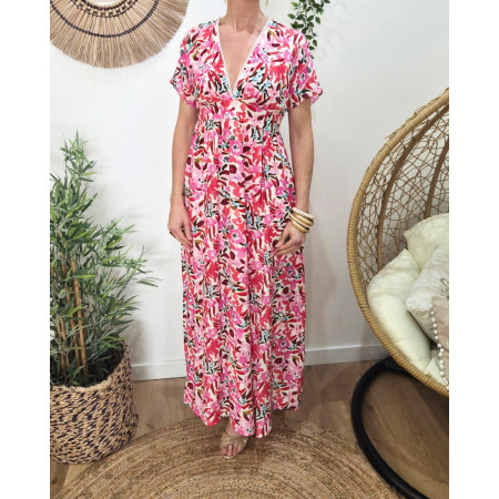 Robe longue femme motifs roses multicolores Brizia