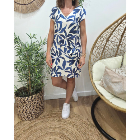  Robe droite femme écrue et bleue Ottavia