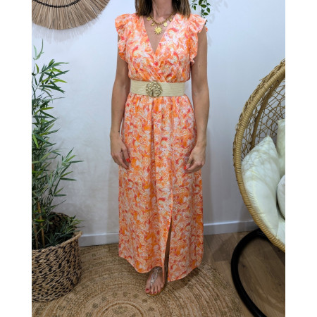Robe longue femme à motifs fleuris orange Amandine