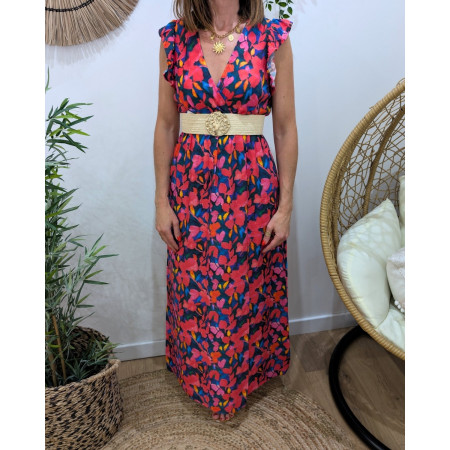 Robe longue femme à motifs fleuris rouge multicolore Rosamée