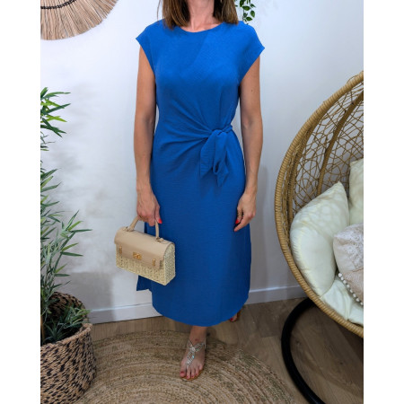  Robe femme cache coeur bleu roi nouée Ginevra