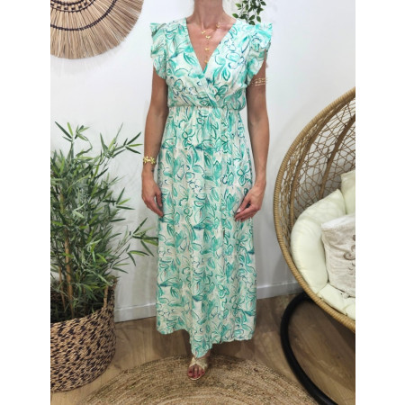  Robe longue femme fleurie verte fleurie Thémis