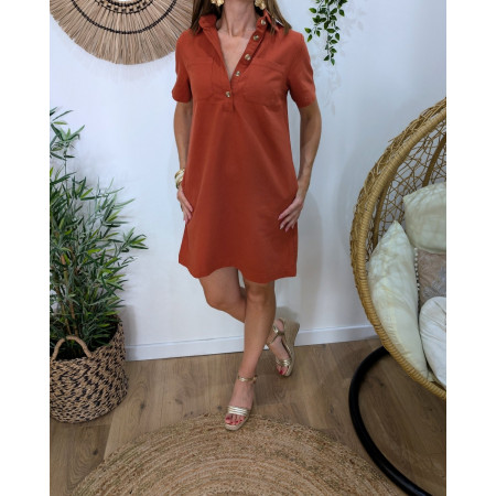  Robe courte droite femme unie terracotta
