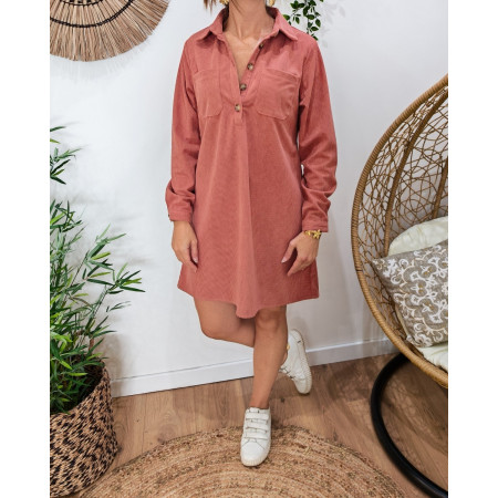  Robe courte droite femme velours cotelé rose foncé