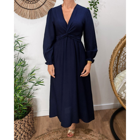 Robe longue femme bleu marine manches longues Clothilde