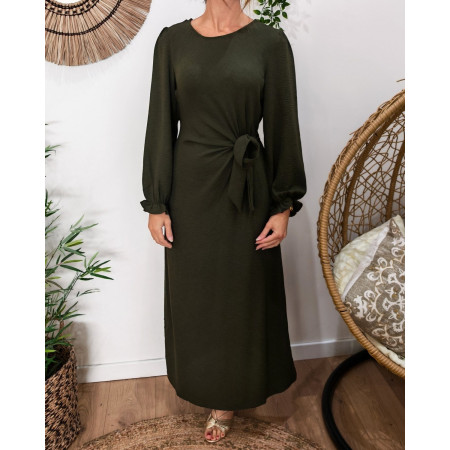  Robe longue femme nouée kaki Elise manches longues