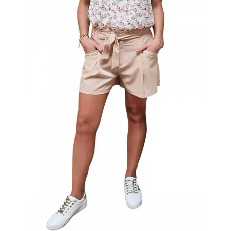 Short fluide rose pâle ceinture à nouer