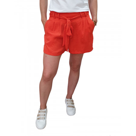 Short femme fluide satiné orange