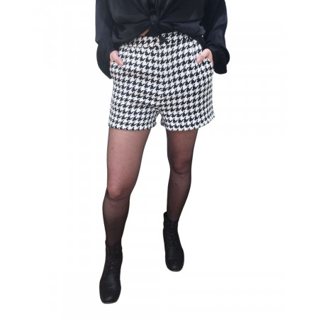 Short femme pied de poule noir et blanc