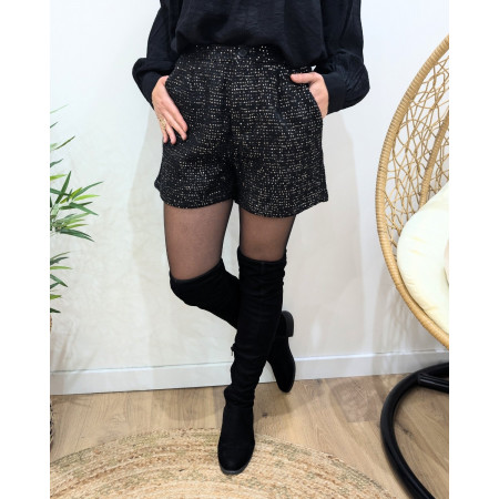 Short femme tweed noir sequins argentés Suzanne