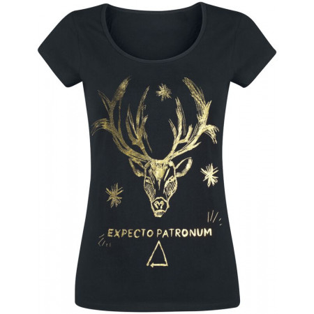 T-shirt femme Harry Potter noir Expecto Patronum doré