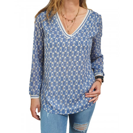 Blouse bleue roi blanche et dorée Bullis