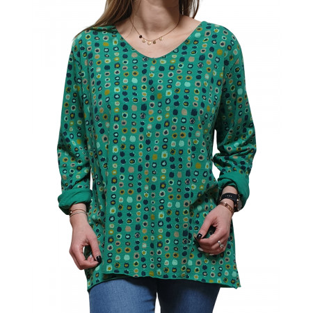 T-Shirt oversize vert à pois multicolores