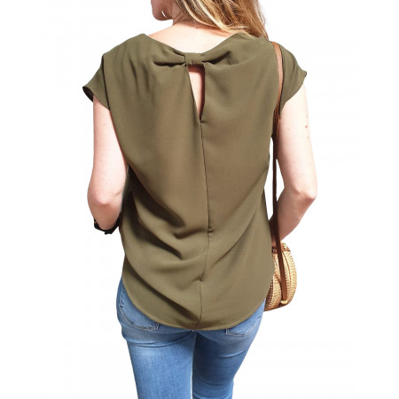 T-shirt kaki liseré doré dos noué