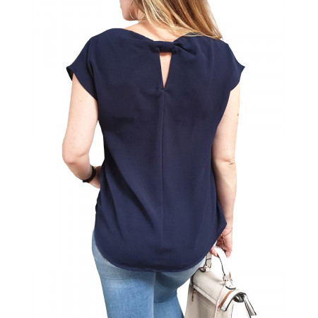 Top bleu marine liseré doré dos noué