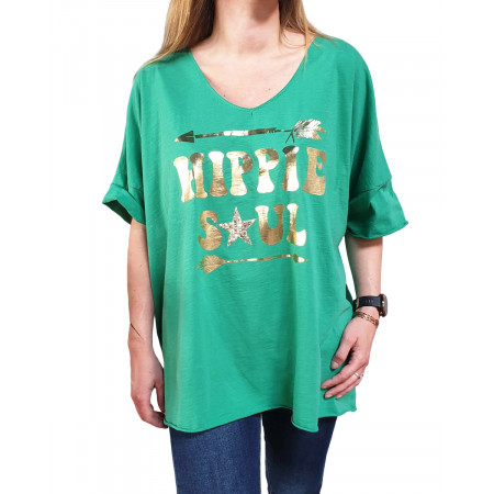 T-Shirt oversize vert Hippie Soul doré