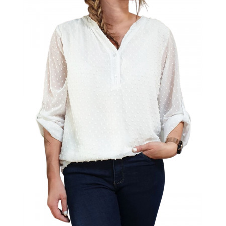 Blouse blanche plumetis manches longues