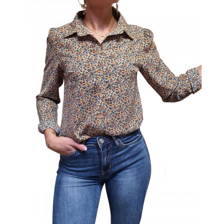 Chemisier fleuri aquarelle vert jaune orange