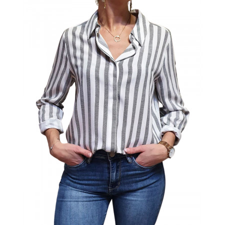Chemisier blanc à rayures grises