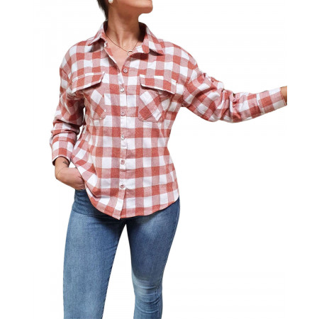 Chemise couleur brique à carreaux