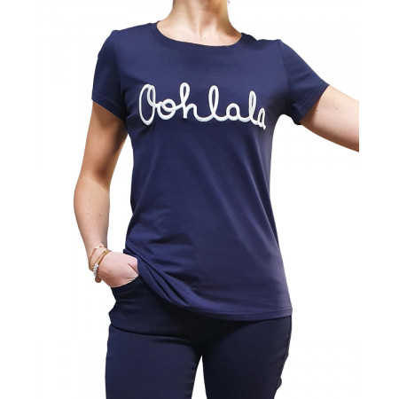 T-Shirt bleu marine oohlala blanc
