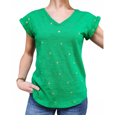 T-Shirt vert palmier doré