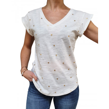 T-Shirt blanc palmier doré