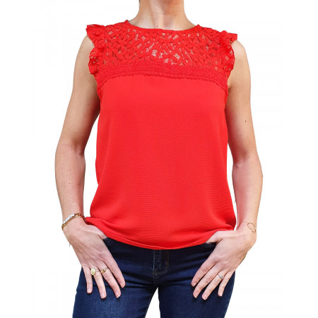 Blouse sans manches dentelle rouge