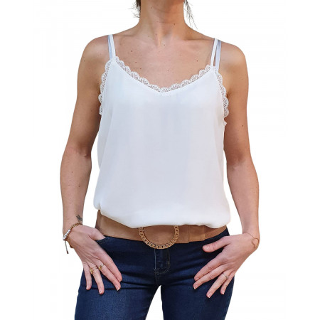 Top blanc dentelle col V