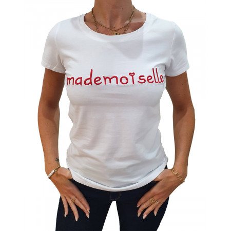 T-Shirt blanc Mademoiselle rouge