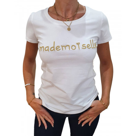 T-Shirt blanc Mademoiselle doré
