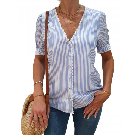 Chemisier à rayures manches bouffantes