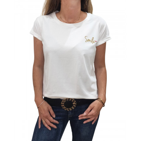 T-Shirt blanc cassé Smile taille unique