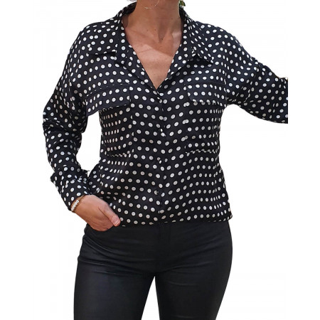 Chemisier à pois noir et blanc