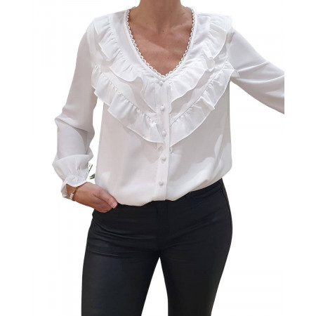 Chemisier blanc col jabot