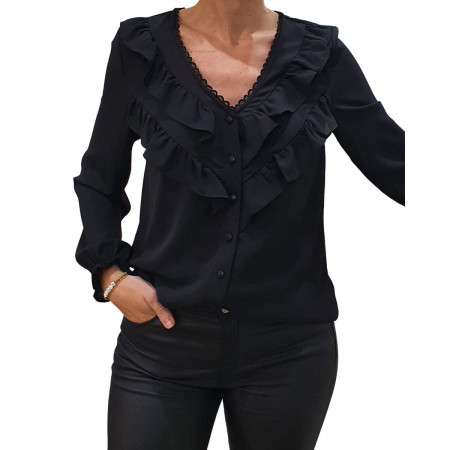 Chemisier noir col jabot