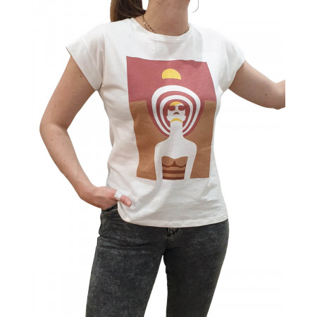 T-Shirt blanc femme sunset terracota pailleté