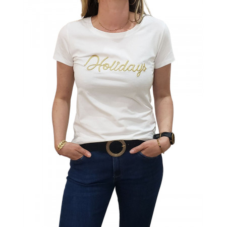 T-Shirt blanc Holidays doré