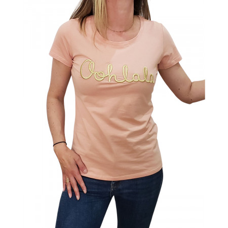 T-Shirt femme rose saumon Oohlala doré